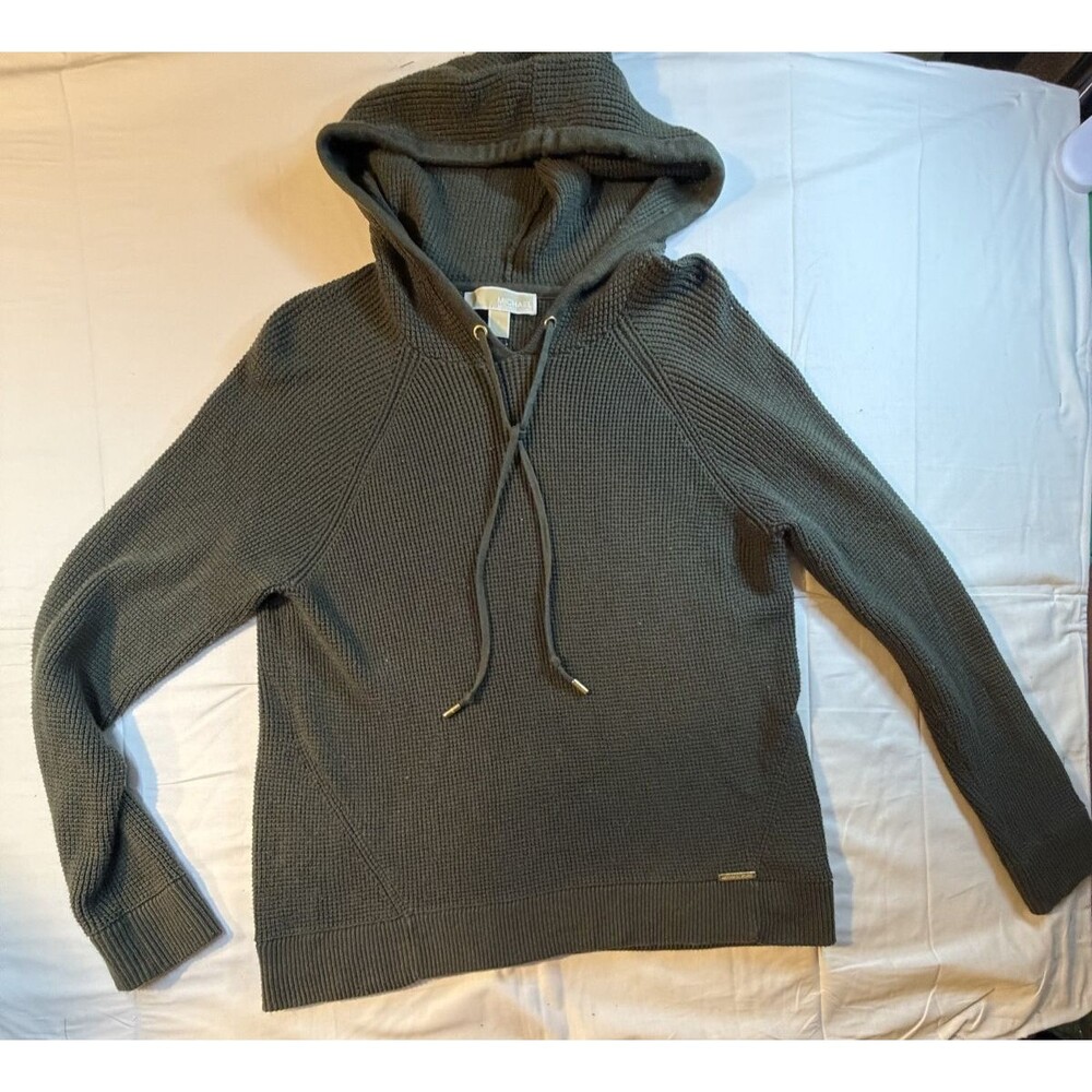 MICHAEL Michael Kors Olive Green Waffle Knit Hooded Sweatshirt Size L
